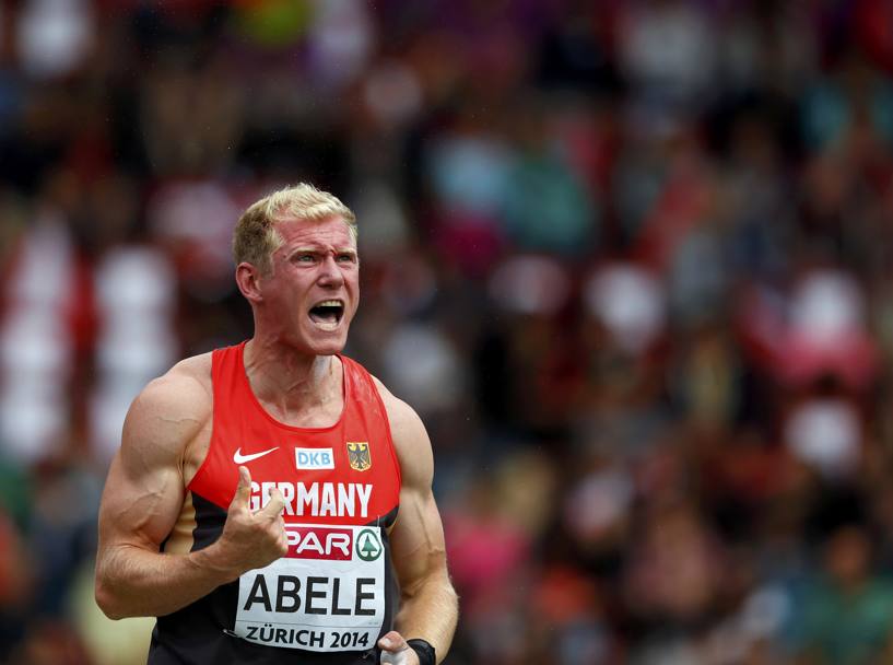 La reazione del decatleta teutonico Arthur Abele dopo la prova di getto del peso. Reuters